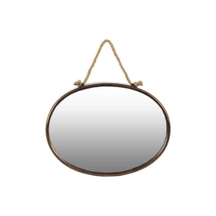 Oval Wall Mirror with Metal Rim and Rope Hanger, Set of 2, Bronze