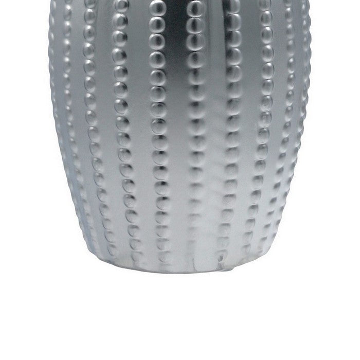Round Bellied Vase with Vertical Dotted Design, Set of 2, Silver