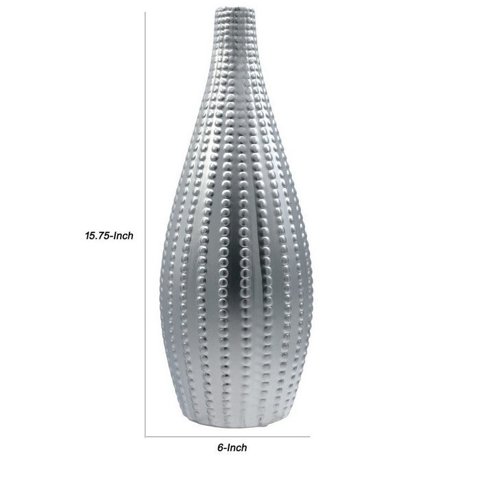 Round Bellied Vase with Vertical Dotted Design, Set of 2, Silver