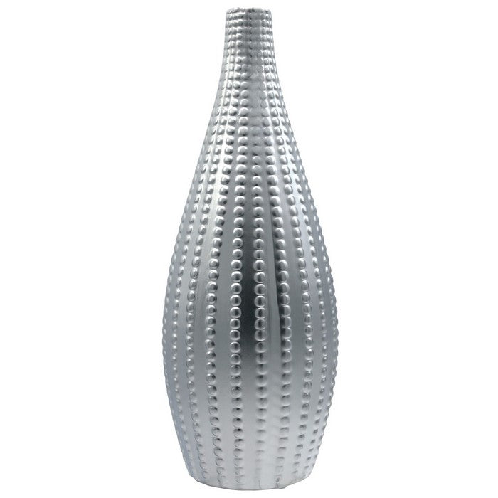 Round Bellied Vase with Vertical Dotted Design, Set of 2, Silver