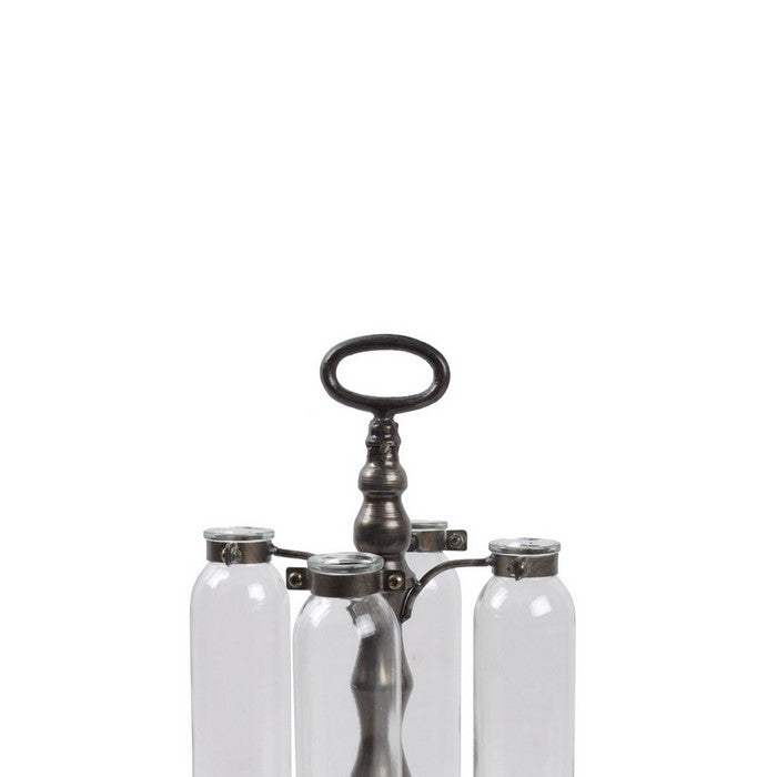 Cluster Hanging Bud Vase Holder with 4 Glass Bottles, Set of 2, Brown