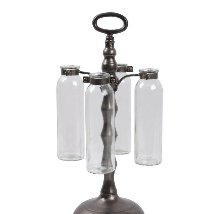 Cluster Hanging Bud Vase Holder with 4 Glass Bottles, Set of 2, Brown