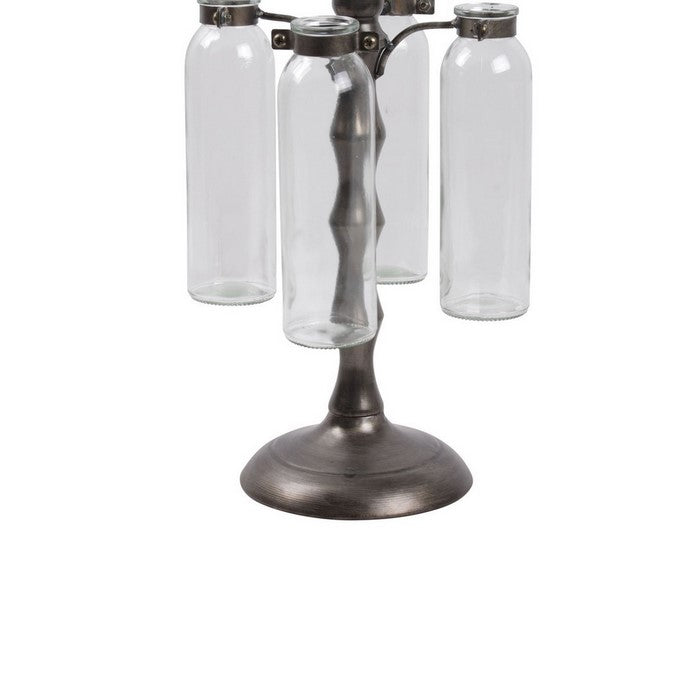 Cluster Hanging Bud Vase Holder with 4 Glass Bottles, Set of 2, Brown