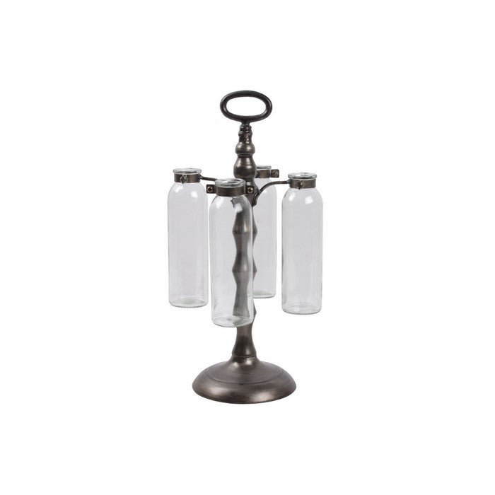 Cluster Hanging Bud Vase Holder with 4 Glass Bottles, Set of 2, Brown