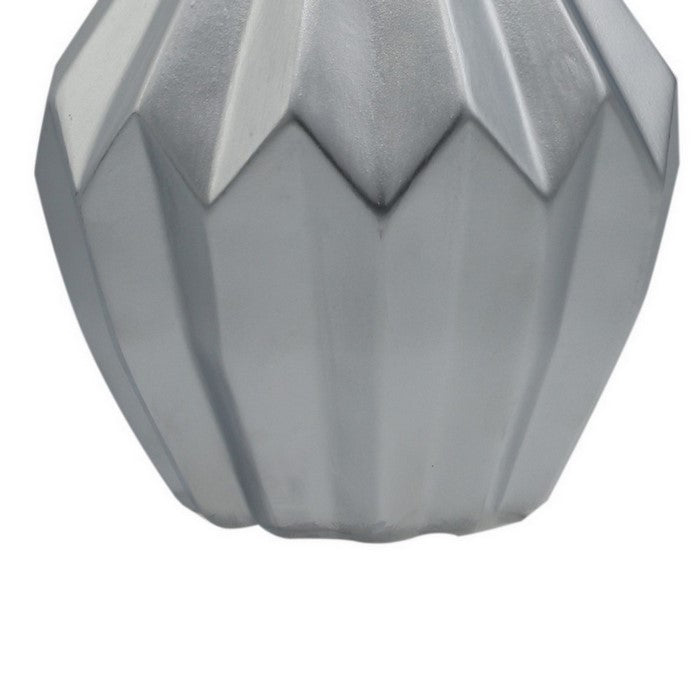 Round Vase with Bellied and Embossed Spike Patterned Body, Set of 2, Silver