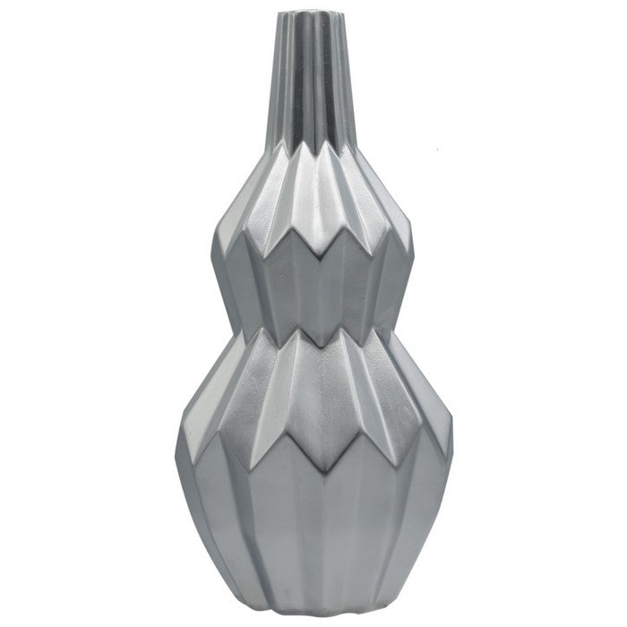 Round Vase with Bellied and Embossed Spike Patterned Body, Set of 2, Silver