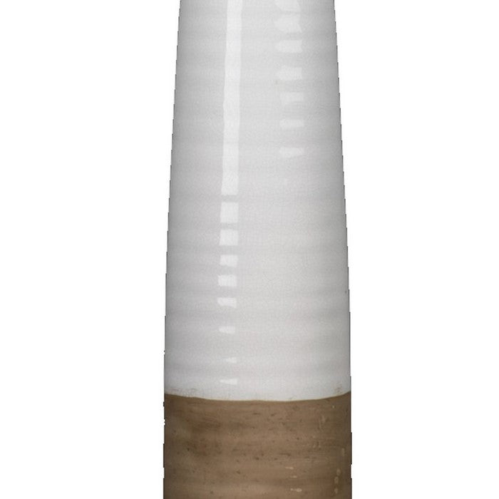 Tall Round Vase with Ribbed Pattern, Set of 2, White and Brown