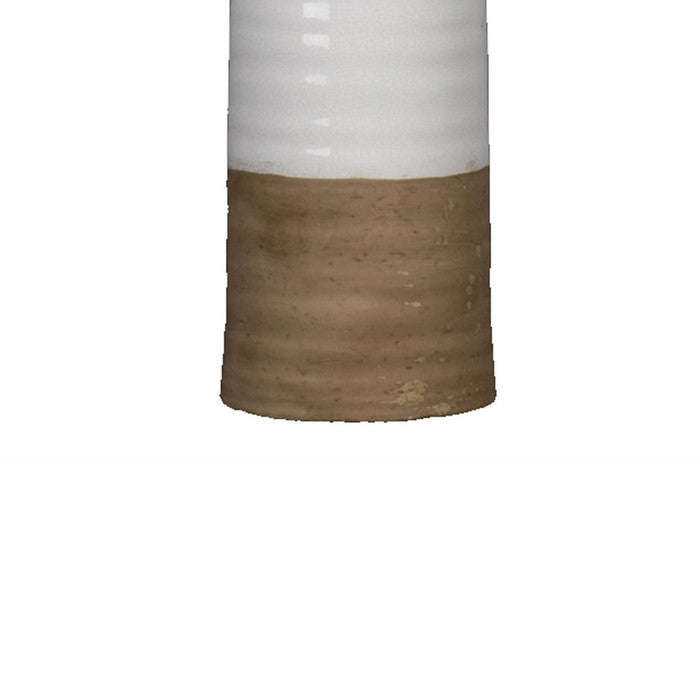 Tall Round Vase with Ribbed Pattern, Set of 2, White and Brown