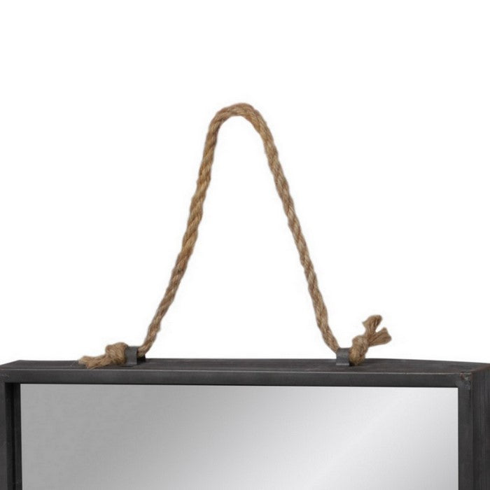 Rectangle Wall Mirror with Metal Rim and Rope Hanger, Set of 2, Black