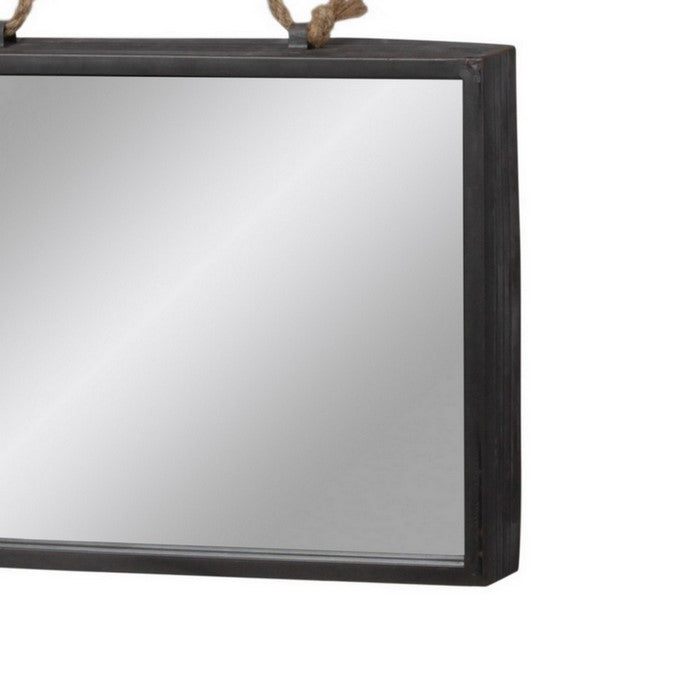 Rectangle Wall Mirror with Metal Rim and Rope Hanger, Set of 2, Black