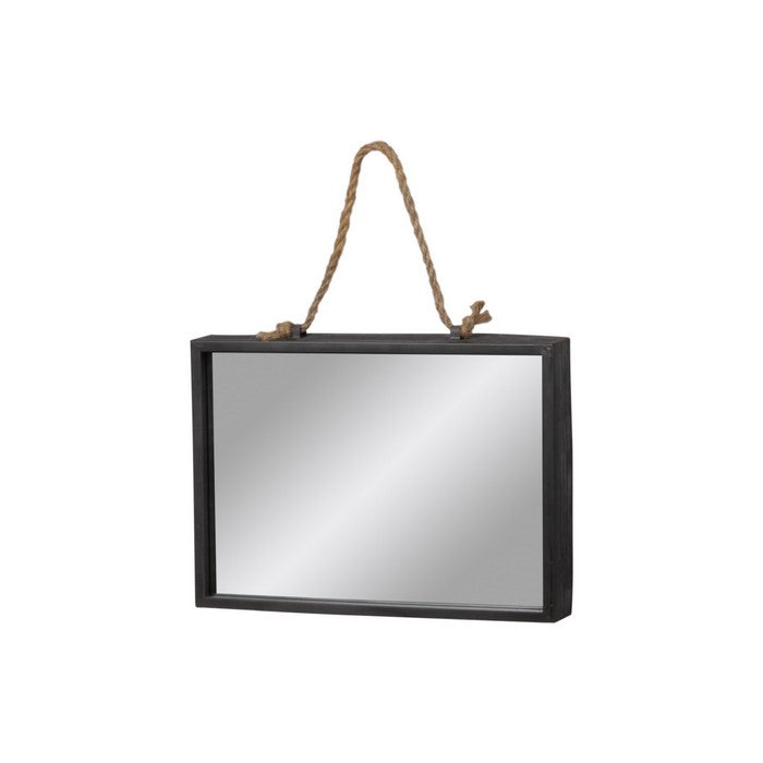 Rectangle Wall Mirror with Metal Rim and Rope Hanger, Set of 2, Black