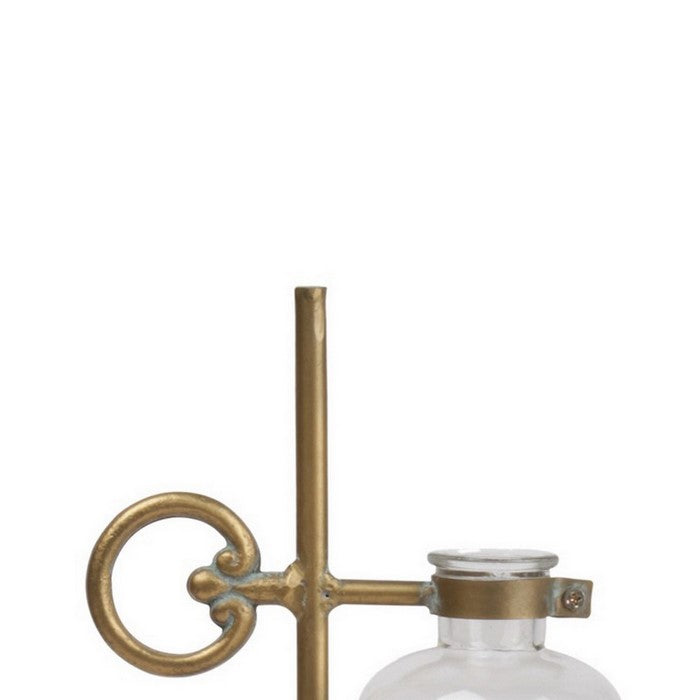 Bud Vase Holder with Suspended Glass Bottle, Set of 2, Gold
