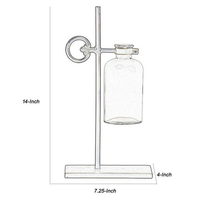 Bud Vase Holder with Suspended Glass Bottle, Set of 2, Gold