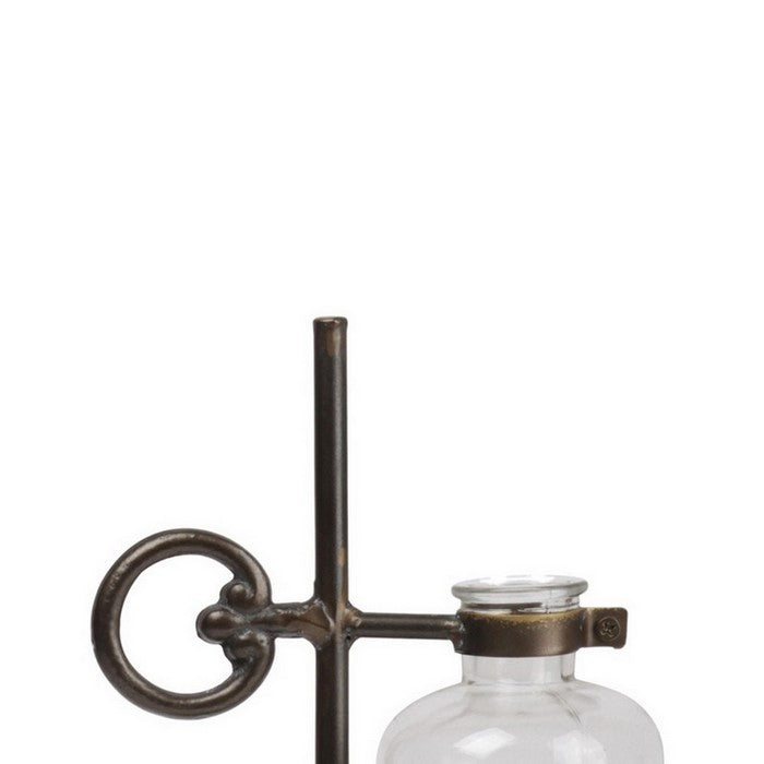 Bud Vase Holder with Suspended Glass Bottle, Set of 2, Bronze