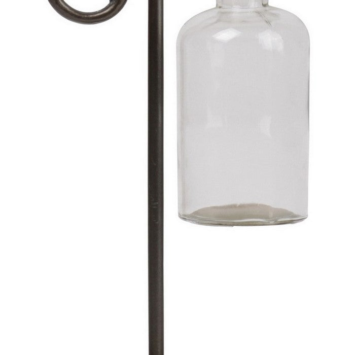 Bud Vase Holder with Suspended Glass Bottle, Set of 2, Bronze