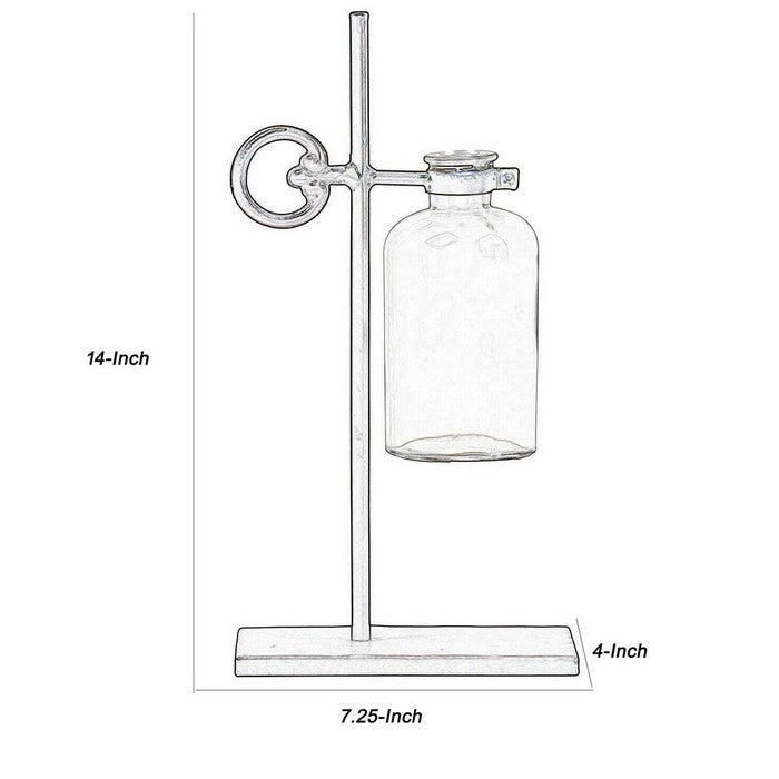 Bud Vase Holder with Suspended Glass Bottle, Set of 2, Bronze