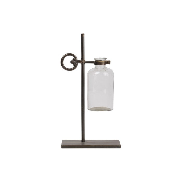 Bud Vase Holder with Suspended Glass Bottle, Set of 2, Bronze