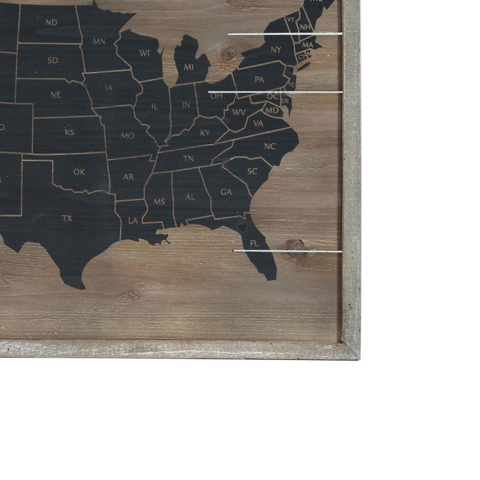 Wooden Rectangle Wall Art with USA Map Print, Set of 2, Black and Brown