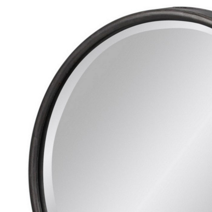 Round Wall Mirror with Tarnished Design and Keyhole Hanger, Set of 2, Black