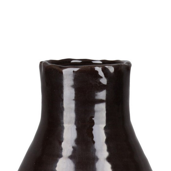 Ceramic Vase with Gloss Finish and Banded Tribal Bottom, Set of 2, Brown