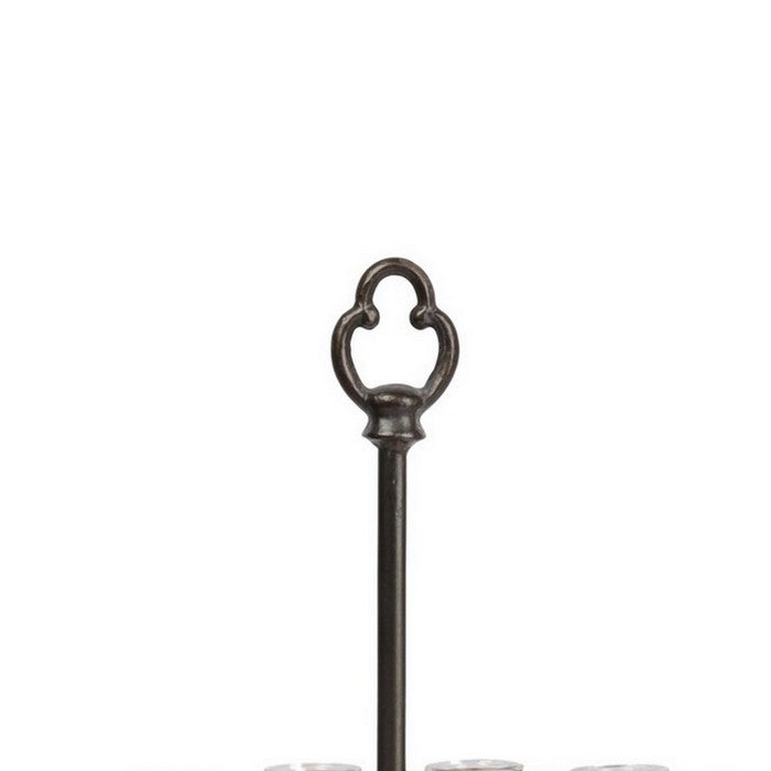 Round Metal Bud Vase Holder with 12 Hanging Glass Bottles, Set of 2, Bronze
