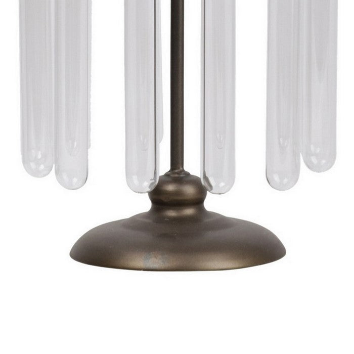 Round Metal Bud Vase Holder with 12 Hanging Glass Bottles, Set of 2, Bronze