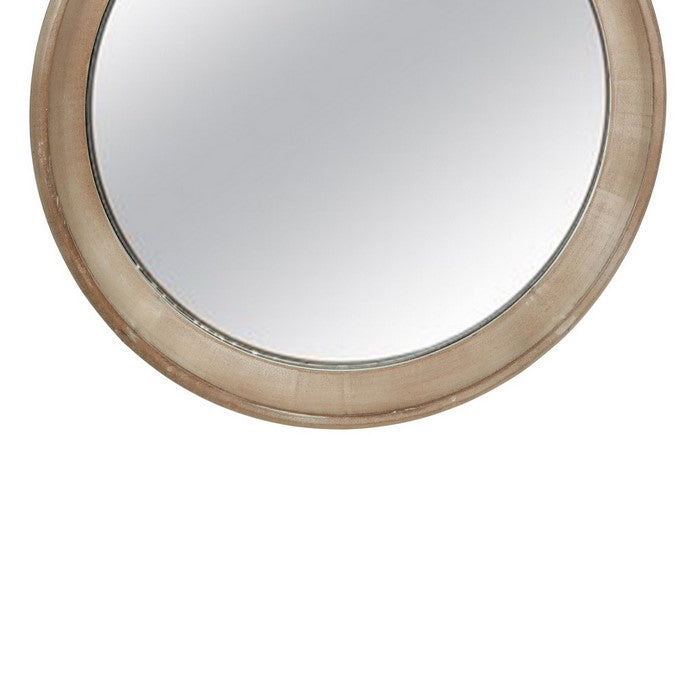 Round Wood Encased Mirror with Beaded Hanger, Large, Set of 2, Brown