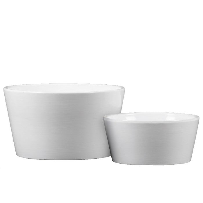 Ceramic Round Gloss Pot with Tapered Bottom, Set of 2, White