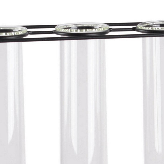 Rectangular Bud Vase Holder with 3 Hanging Glass Tubes, Set of 2, Black