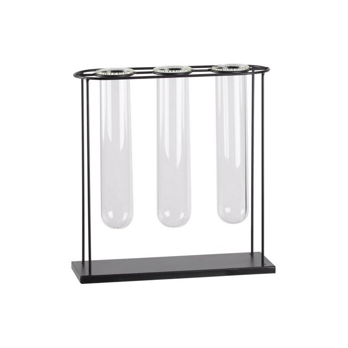Rectangular Bud Vase Holder with 3 Hanging Glass Tubes, Set of 2, Black