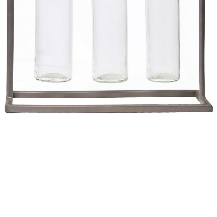 Rectangular Bud Vase Holder with 3 Hanging Glass Bottles, Set of 2, Copper