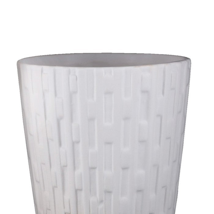 Ceramic Round Pot with Engraved Lines and Tapered Bottom, Set of 2, White