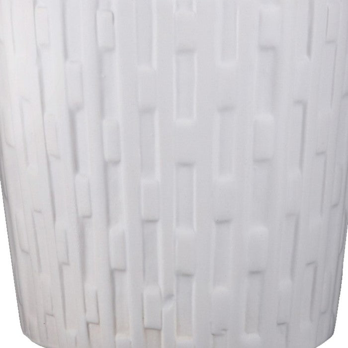 Ceramic Round Pot with Engraved Lines and Tapered Bottom, Set of 2, White