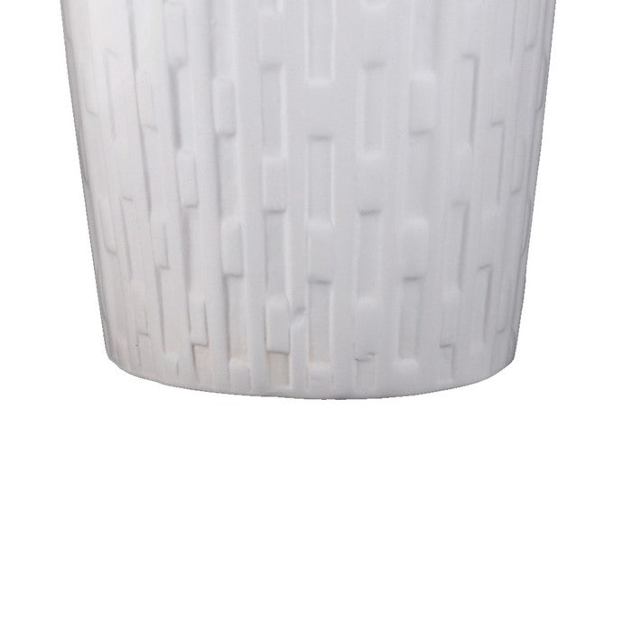 Ceramic Round Pot with Engraved Lines and Tapered Bottom, Set of 2, White