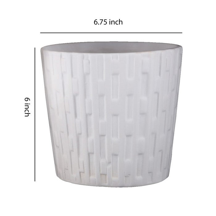 Ceramic Round Pot with Engraved Lines and Tapered Bottom, Set of 2, White
