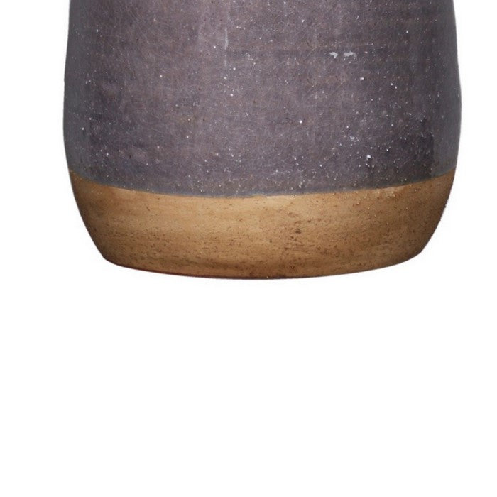 Round Ceramic Vase with Banded Bottom and Narrow Mouth,Small,Set of 2, Gray