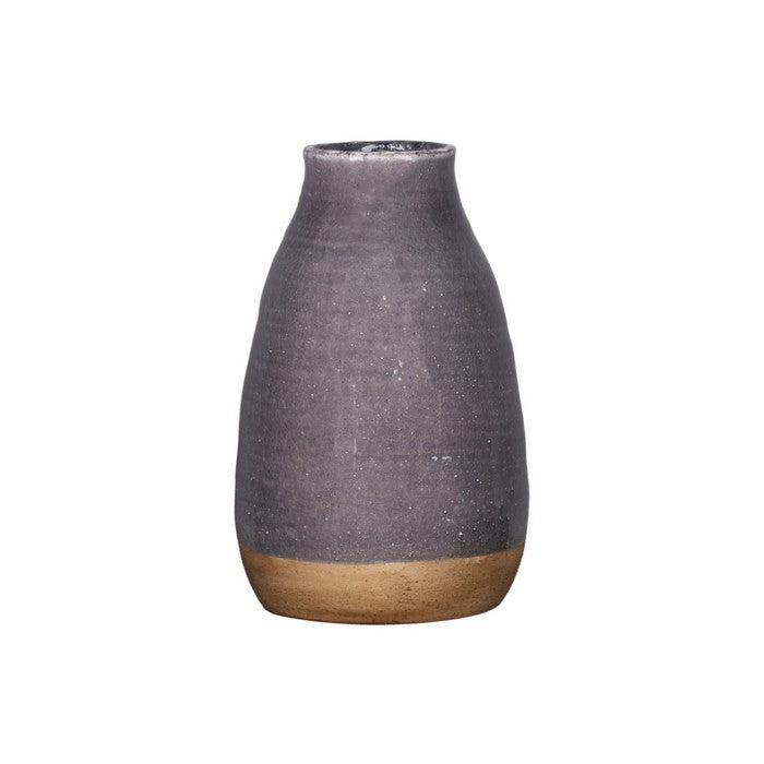Round Ceramic Vase with Banded Bottom and Narrow Mouth,Small,Set of 2, Gray