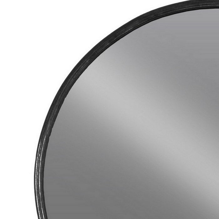 Circular Wall Mirror with Metal Frame, Silver and Black