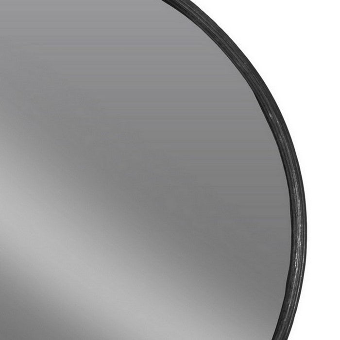 Circular Wall Mirror with Metal Frame, Silver and Black