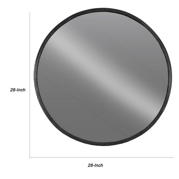 Circular Wall Mirror with Metal Frame, Silver and Black