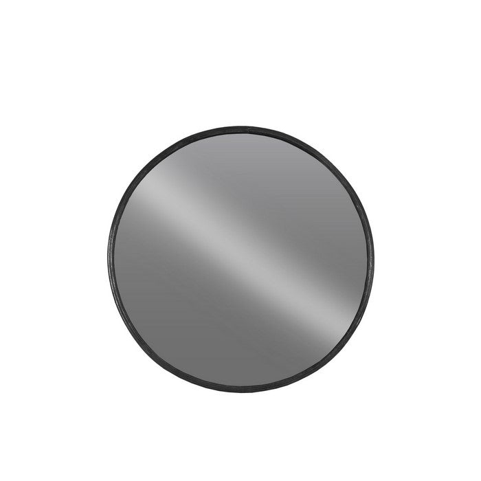 Circular Wall Mirror with Metal Frame, Silver and Black