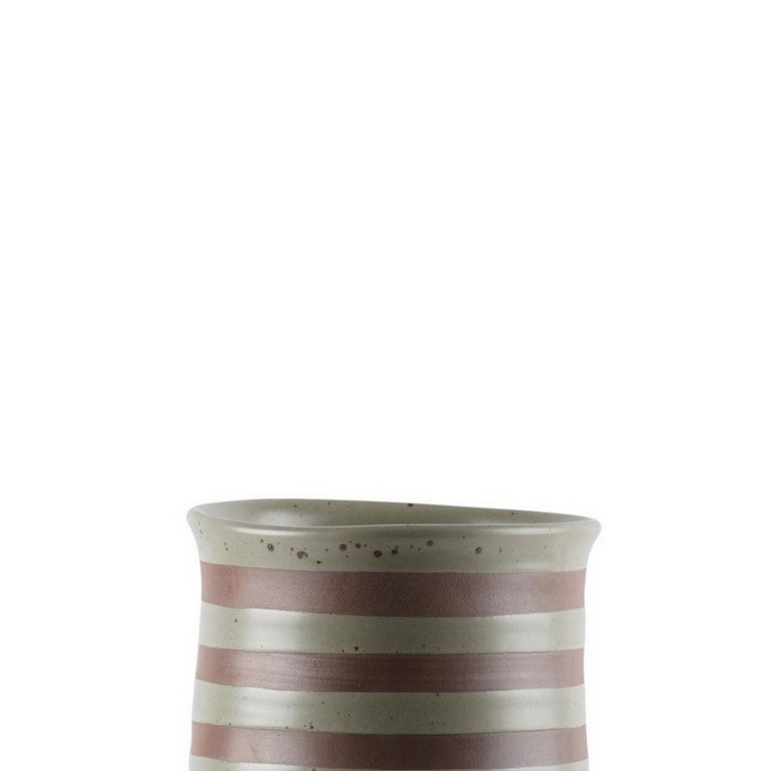Ceramic Vase with Irregular Lip and Stripe Top, Set of 2, Small, White