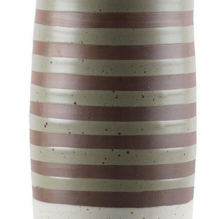 Ceramic Vase with Irregular Lip and Stripe Top, Set of 2, Small, White