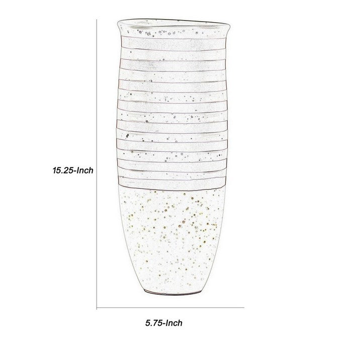 Ceramic Vase with Irregular Lip and Stripe Top, Set of 2, Small, White