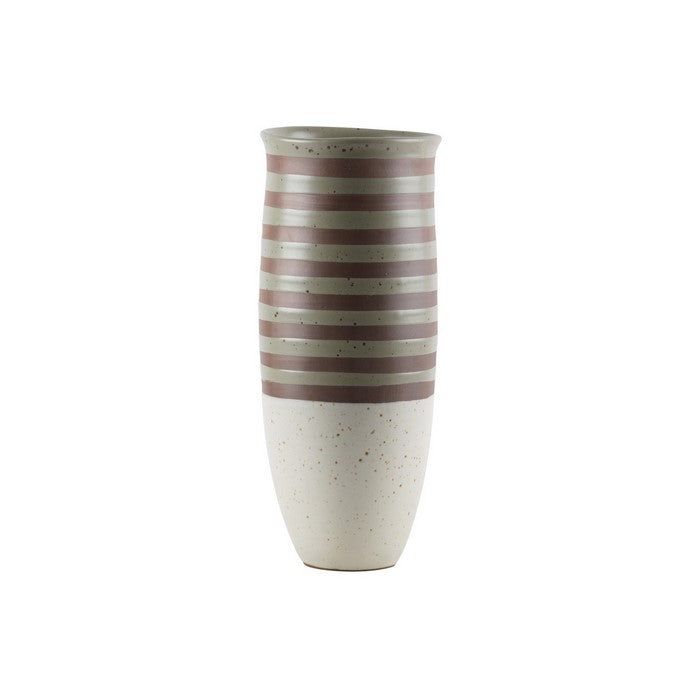 Ceramic Vase with Irregular Lip and Stripe Top, Set of 2, Small, White