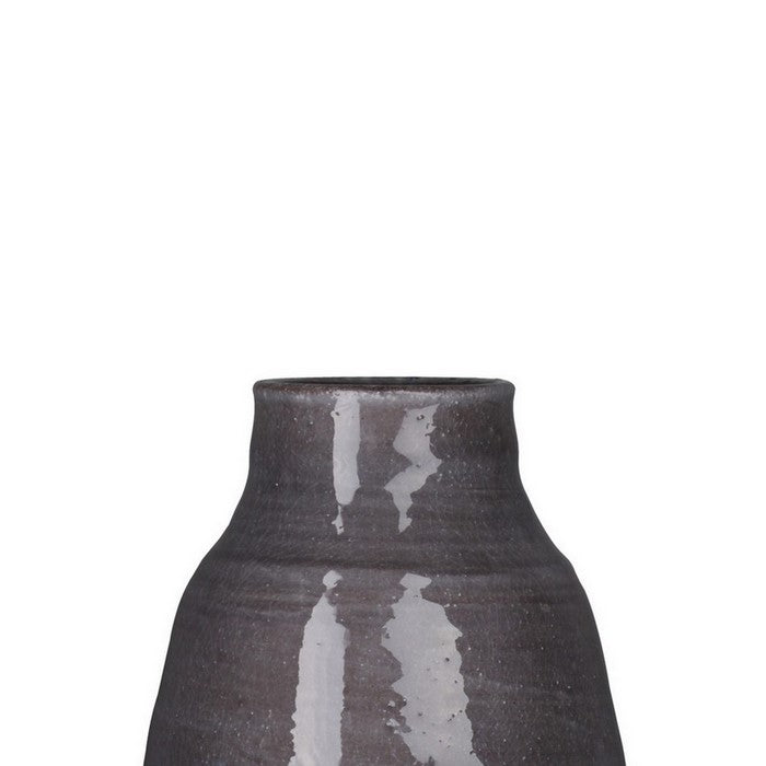 Round Ceramic Vase with Banded Bottom and Narrow Mouth,Large,Set of 2, Gray