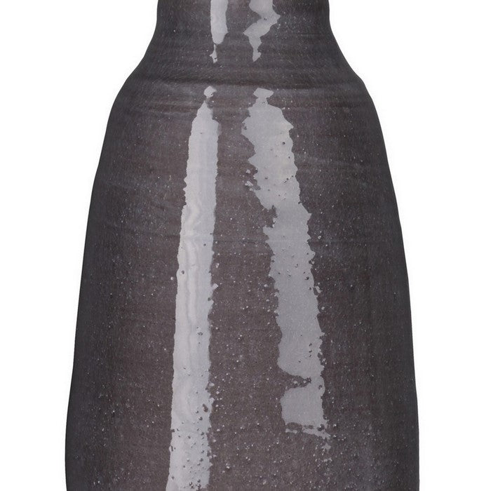 Round Ceramic Vase with Banded Bottom and Narrow Mouth,Large,Set of 2, Gray