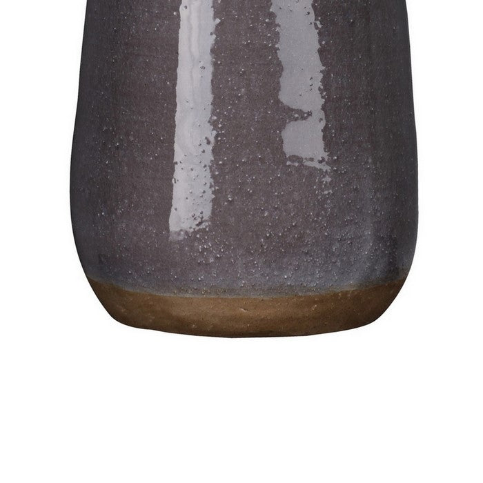 Round Ceramic Vase with Banded Bottom and Narrow Mouth,Large,Set of 2, Gray