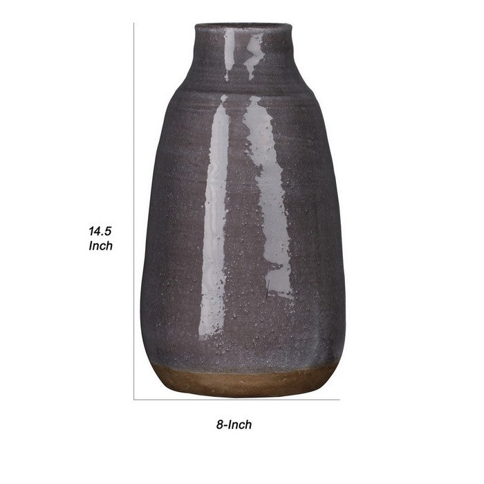 Round Ceramic Vase with Banded Bottom and Narrow Mouth,Large,Set of 2, Gray