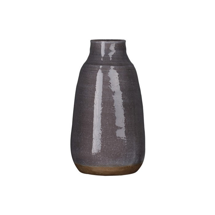 Round Ceramic Vase with Banded Bottom and Narrow Mouth,Large,Set of 2, Gray